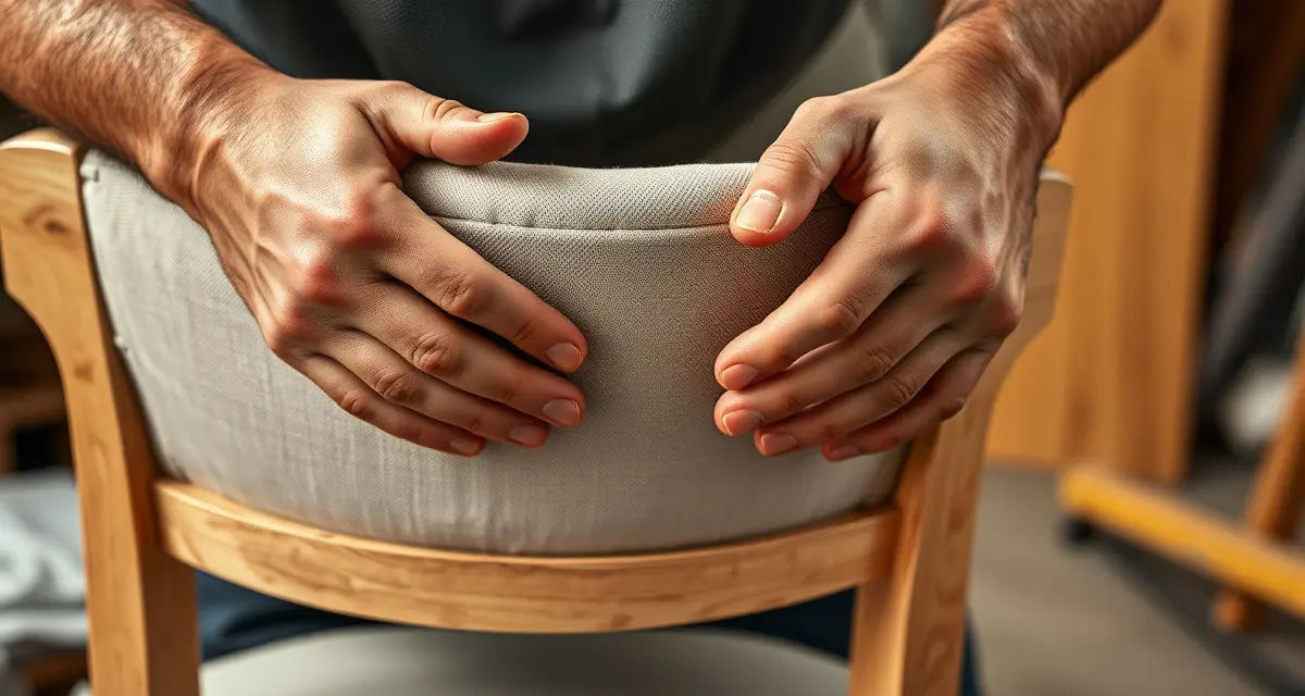 Professional barrel chair reupholstery notching method Expert upholsterer demonstrating precise notching technique on curved barrel chair fabric to prevent puckering at seams