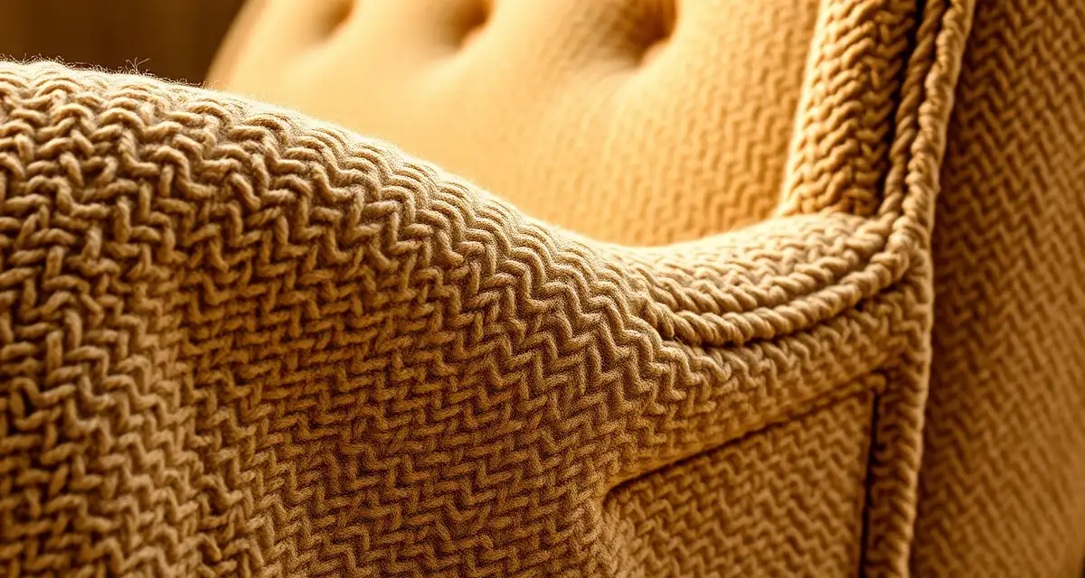 Professional boucle fabric seaming technique Close-up of boucle upholstery fabric showing looped weave texture and reinforced seam construction technique