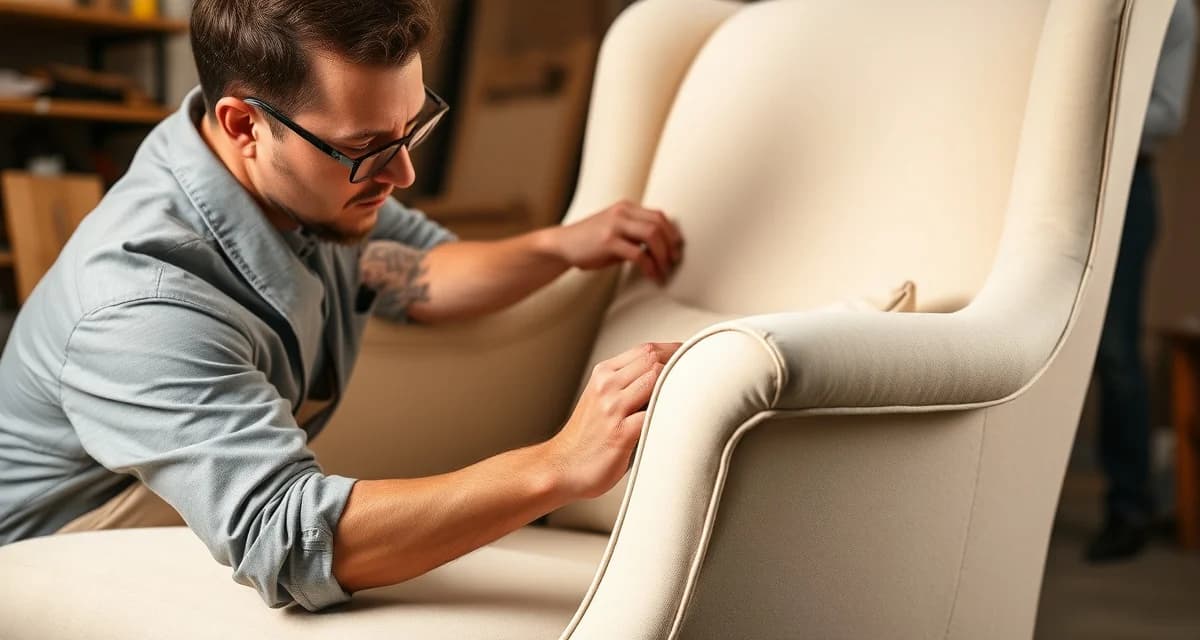 Club chair reupholstery installation demonstration Professional upholstery installation technique for club chair reupholstery showing T-cushion and tight-seat inside arm configuration methods