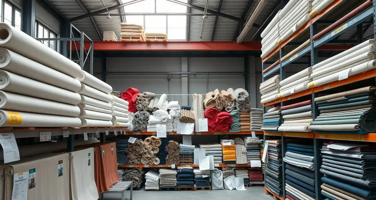 Fabric yardage planning for large-scale commercial upholstery jobs Commercial upholstery fabric yardage calculation setup with fabric bolts, measurement tools, and specification charts for restaurant and hotel projects