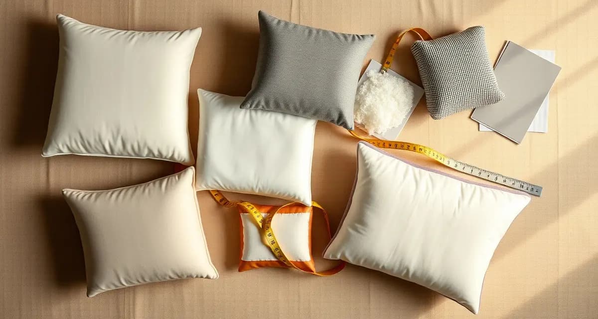 Cushion insert materials and fabric requirements Comparison of cushion insert types including foam, down, and fiberfill with fabric yardage measurement guide for upholstery