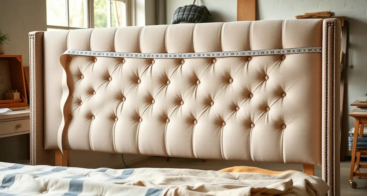 Fabric yardage requirements for king headboard styles King headboard fabric yardage calculator showing tufted design with measurement tape and fabric samples for upholstery estimation.