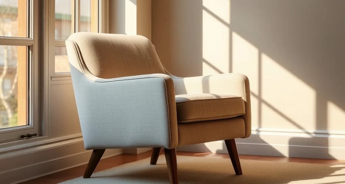 Authentic mid-century chair reupholstery example Reupholstered mid-century modern lounge chair in authentic wool fabric with tapered wooden legs and clean design lines