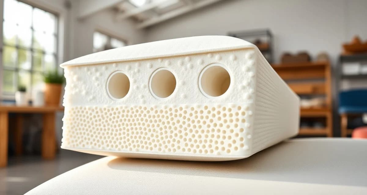 Outdoor furniture foam drainage construction Cross-section of outdoor cushion foam showing proper drainage holes and open-cell foam construction to prevent mold and water damage.