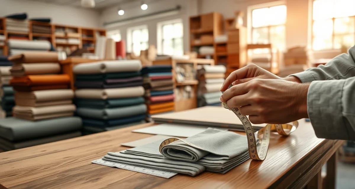 Accurate fabric measurement techniques for upholstery shops Upholstery shop worker measuring fabric with precision tools to prevent fabric shortfalls and material waste