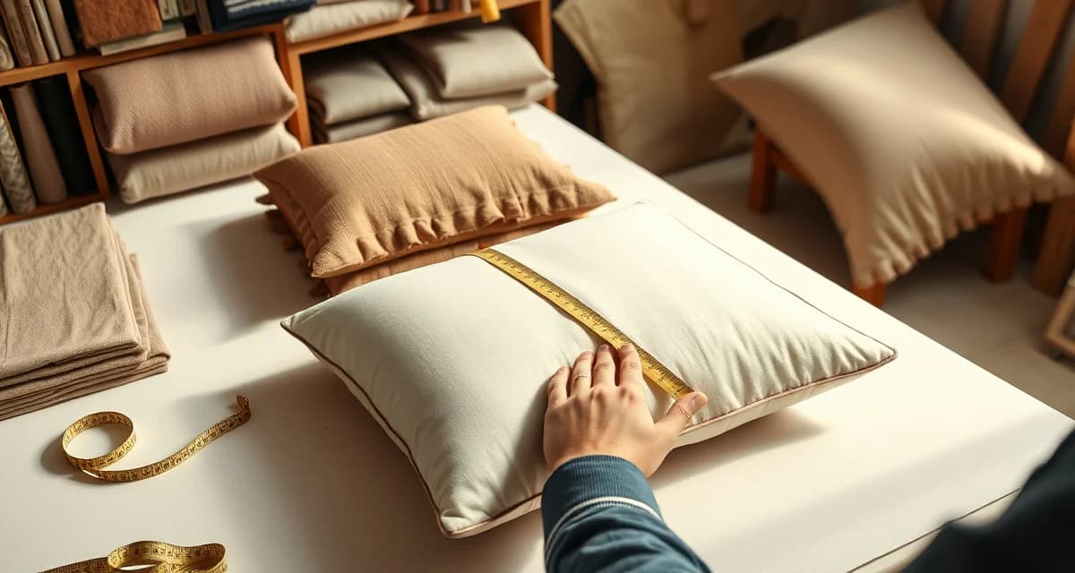 Cushion reupholstery measurement and yardage calculation Upholstery professional measuring cushion yardage with fabric swatches and precision tools on workspace