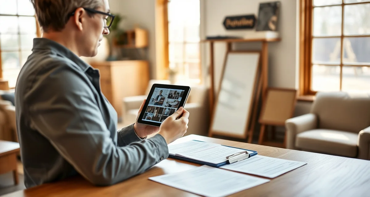 Professional damage documentation process for upholstery shops Upholstery shop manager reviewing intake documentation photos to assess furniture damage claims and resolve disputes.