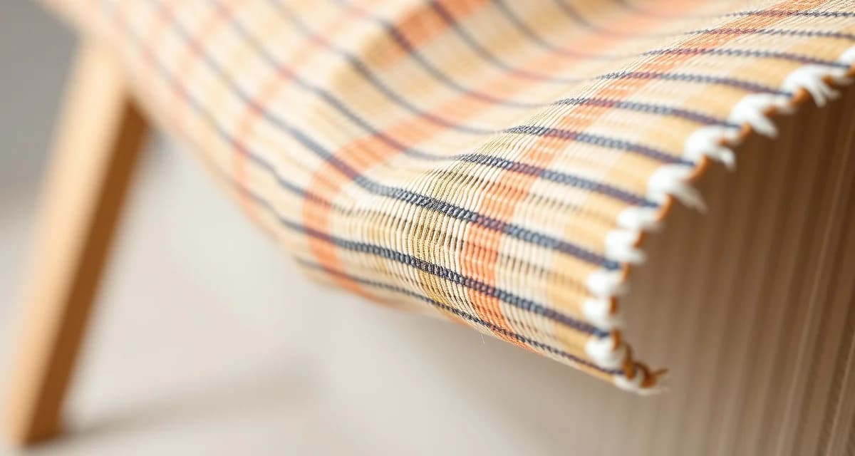 Warp vs Weft grain direction in upholstery textiles Close-up view of upholstery fabric showing warp and weft thread directions with grain alignment for proper fabric cutting and durability.