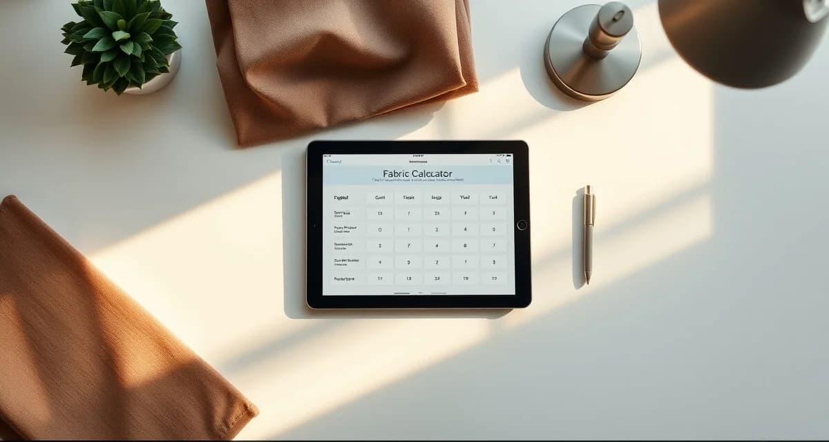 Fabric Calculator Hub for Upholstery Projects Upholstery fabric swatches and yardage calculator tool displayed on tablet for efficient sofa and chair fabric estimation