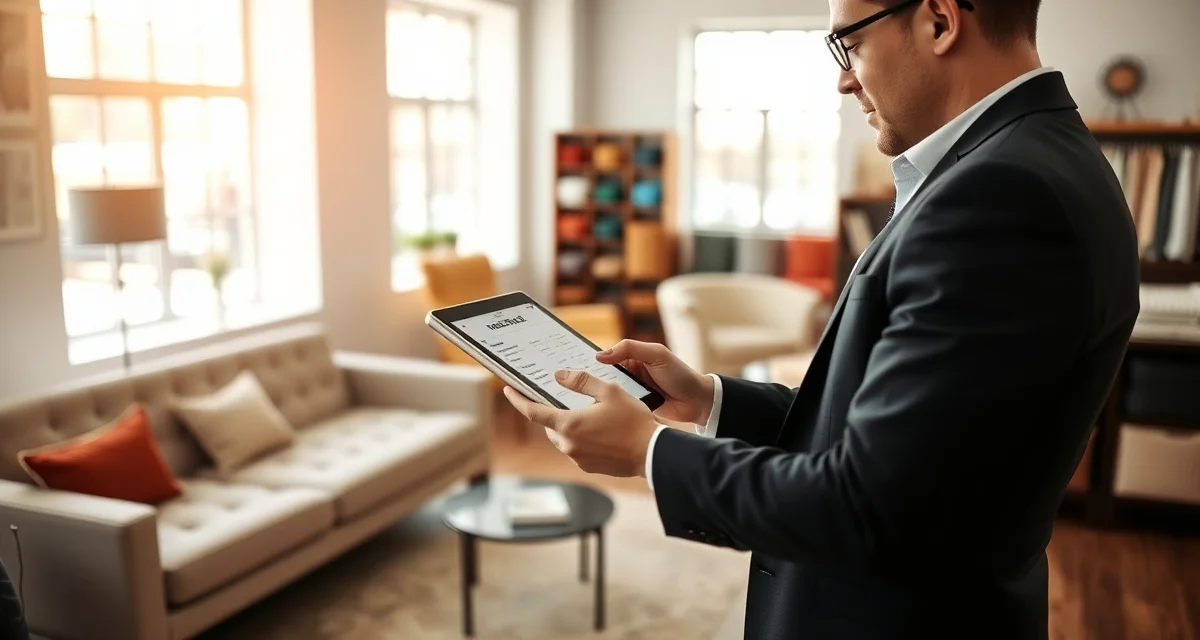 Fast upholstery quote generation workflow Upholstery shop manager efficiently creating quotes using specialized quoting software on tablet device