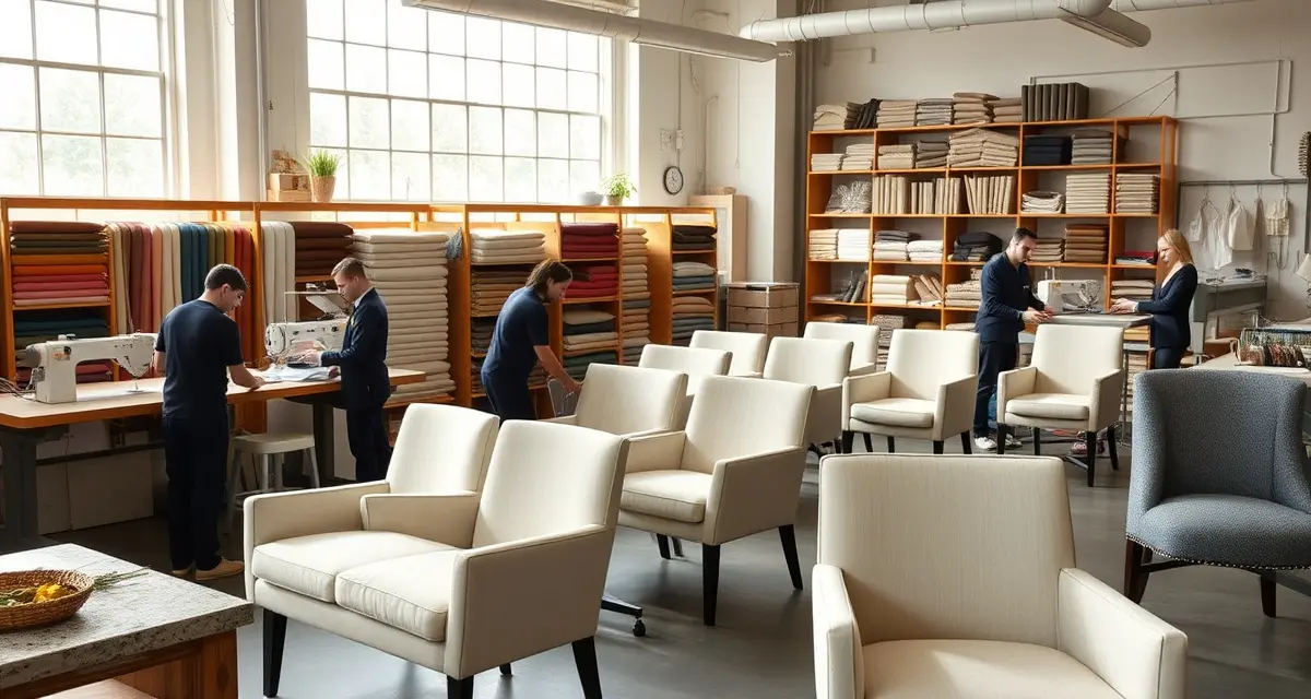 Georgia upholstery shop management workspace Modern upholstery shop workspace in Georgia featuring commercial furniture restoration and custom seating projects for Atlanta businesses