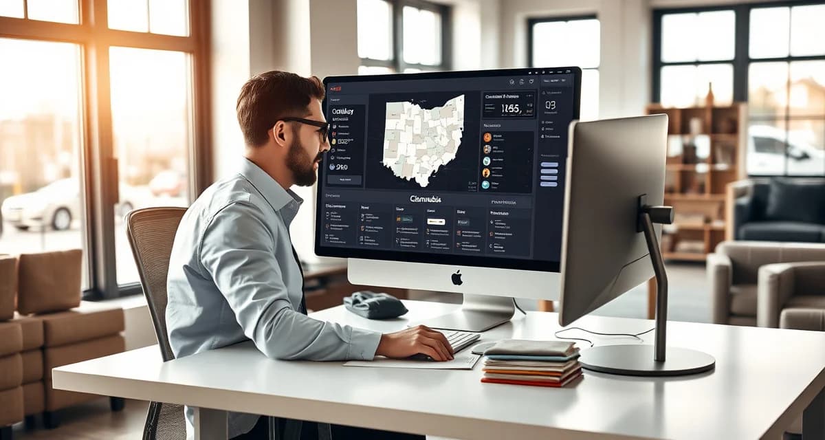 StitchDesk software for Ohio upholstery shops Upholstery shop management software interface displaying Ohio market analytics for Columbus, Cleveland, and Cincinnati regions.
